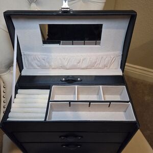 Black Jewelry Organizer with Mirror And Travel Box